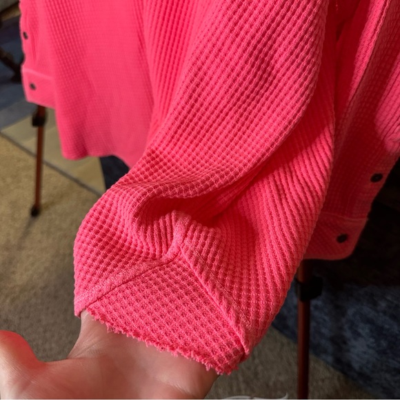Aerie LumberJane Waffle Shirt Shacket Button Down Oversized in Coral Sun - Picture 10 of 14